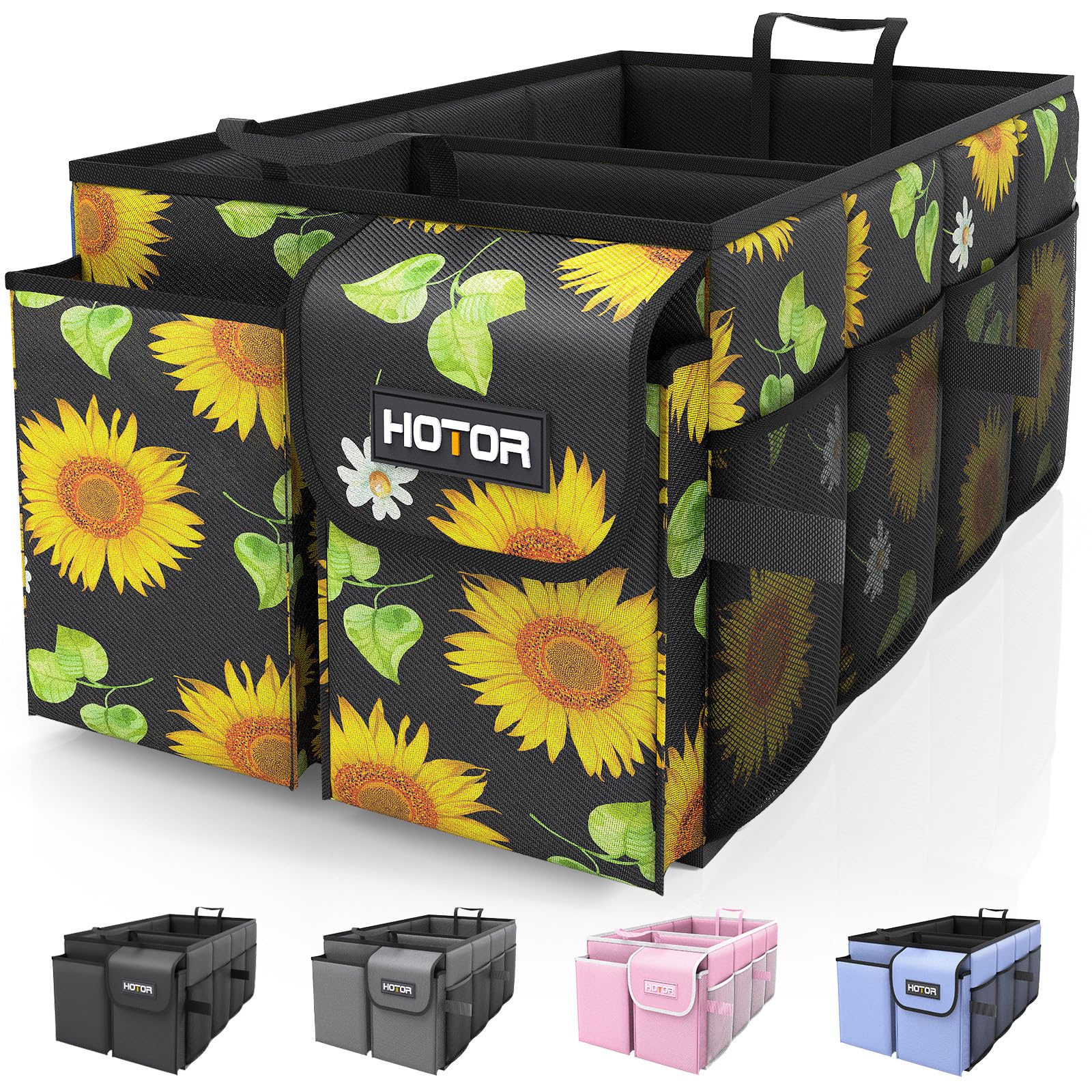 HOTOR Trunk Organizer - Foldable Car Organizer for SUVs & Sedans Storage | Sturdy Car Organization for Men & Women, Car Accessories, Tools, Sundries, Black, 2 Compartments, 21.3" x 12.6" x 10.6"