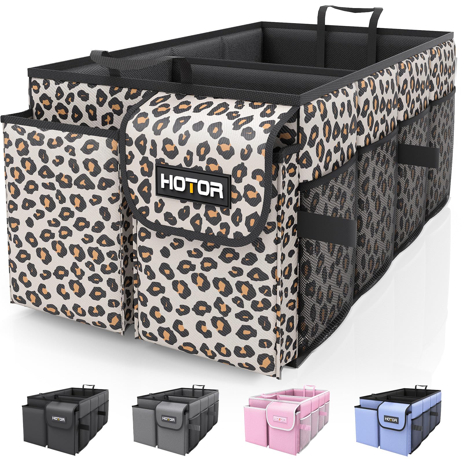 HOTOR Trunk Organizer - Foldable Car Organizer for SUVs & Sedans Storage | Sturdy Car Organization for Men & Women, Car Accessories, Tools, Sundries, Black, 2 Compartments, 21.3" x 12.6" x 10.6"