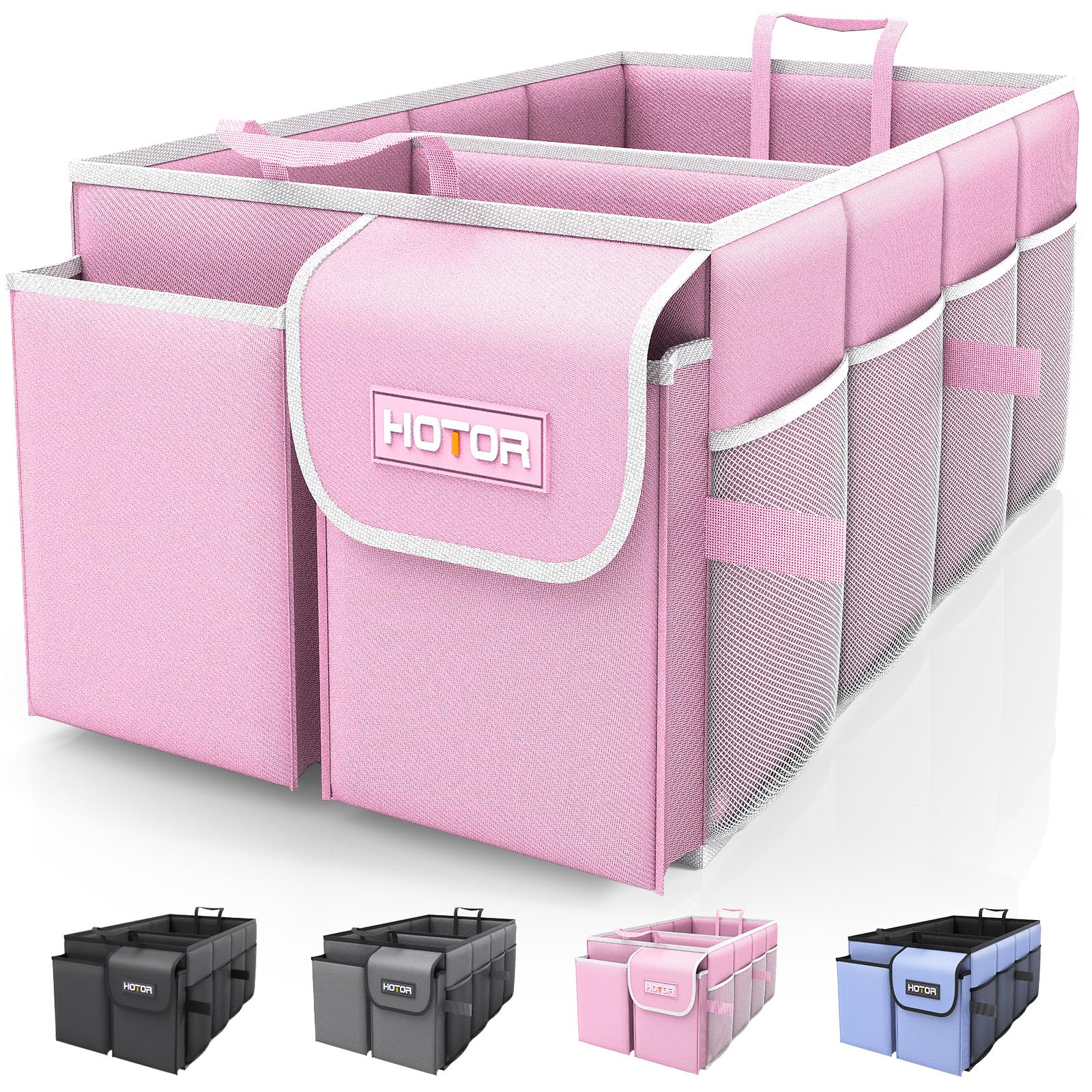 HOTOR Trunk Organizer - Foldable Car Organizer for SUVs & Sedans Storage | Sturdy Car Organization for Men & Women, Car Accessories, Tools, Sundries, Black, 2 Compartments, 21.3" x 12.6" x 10.6"