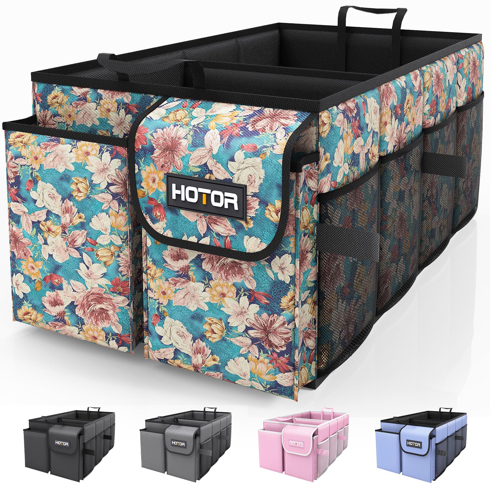 HOTOR Trunk Organizer - Foldable Car Organizer for SUVs & Sedans Storage | Sturdy Car Organization for Men & Women, Car Accessories, Tools, Sundries, Black, 2 Compartments, 21.3" x 12.6" x 10.6"
