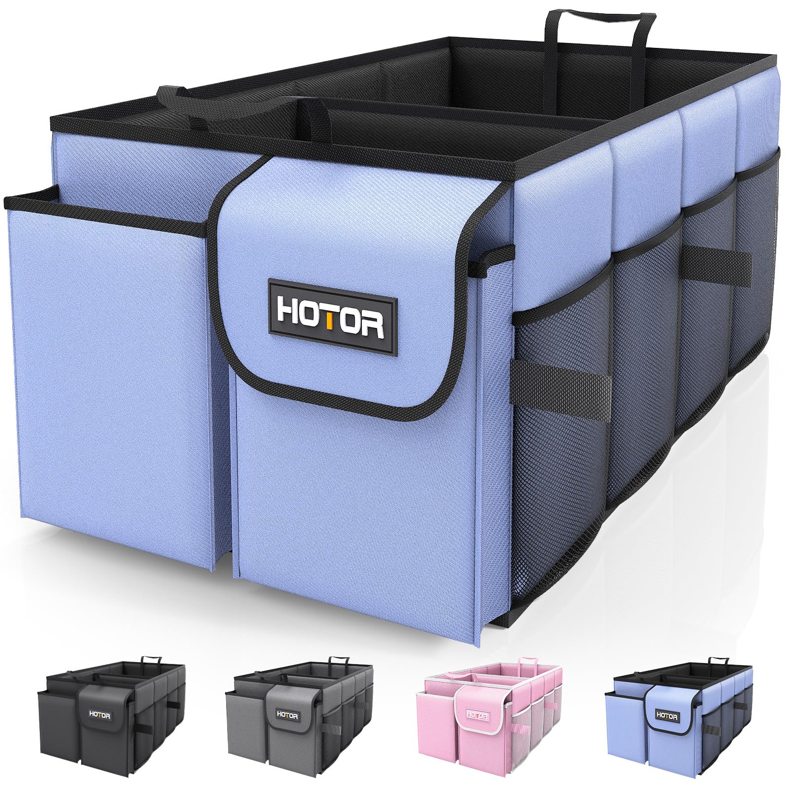 HOTOR Trunk Organizer - Foldable Car Organizer for SUVs & Sedans Storage | Sturdy Car Organization for Men & Women, Car Accessories, Tools, Sundries, Black, 2 Compartments, 21.3" x 12.6" x 10.6"