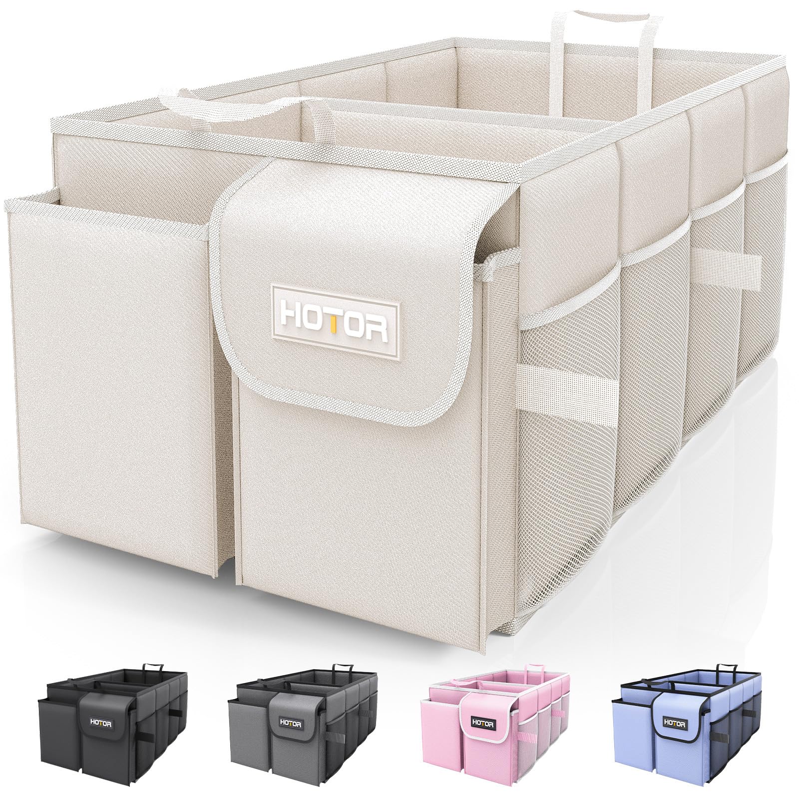 HOTOR Trunk Organizer - Foldable Car Organizer for SUVs & Sedans Storage | Sturdy Car Organization for Men & Women, Car Accessories, Tools, Sundries, Black, 2 Compartments, 21.3" x 12.6" x 10.6"