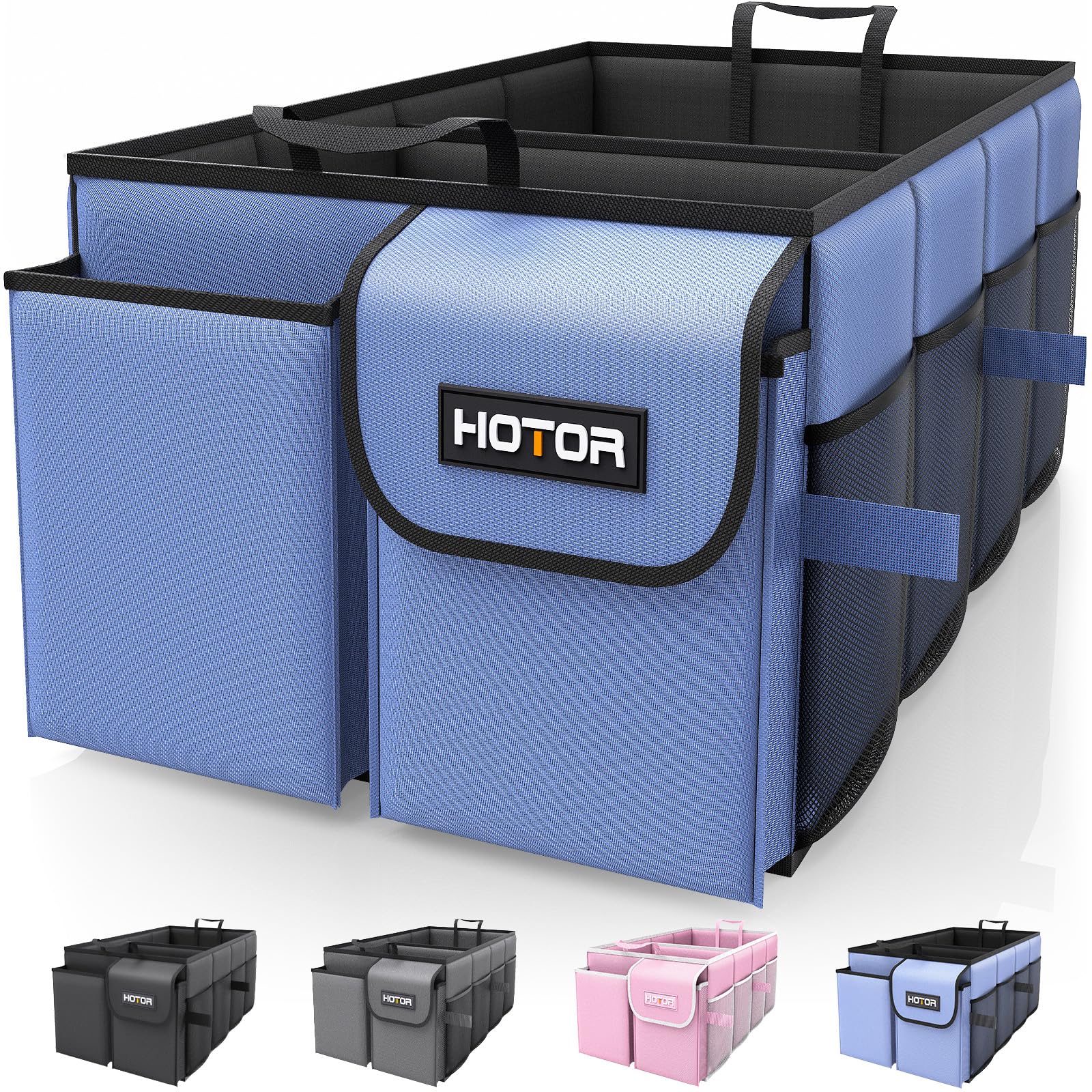 HOTOR Trunk Organizer - Foldable Car Organizer for SUVs & Sedans Storage | Sturdy Car Organization for Men & Women, Car Accessories, Tools, Sundries, Black, 2 Compartments, 21.3" x 12.6" x 10.6"