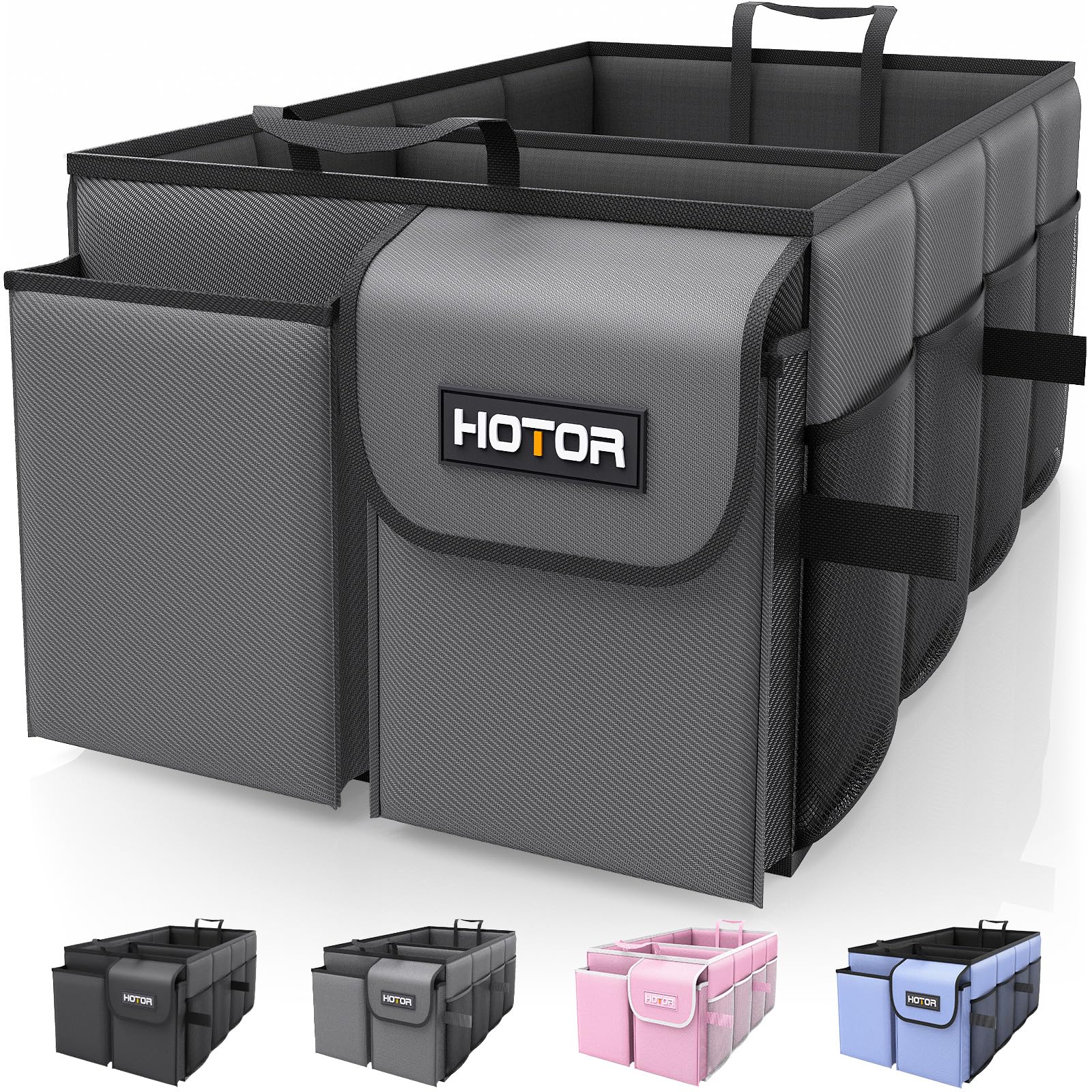 HOTOR Trunk Organizer - Foldable Car Organizer for SUVs & Sedans Storage | Sturdy Car Organization for Men & Women, Car Accessories, Tools, Sundries, Black, 2 Compartments, 21.3" x 12.6" x 10.6"