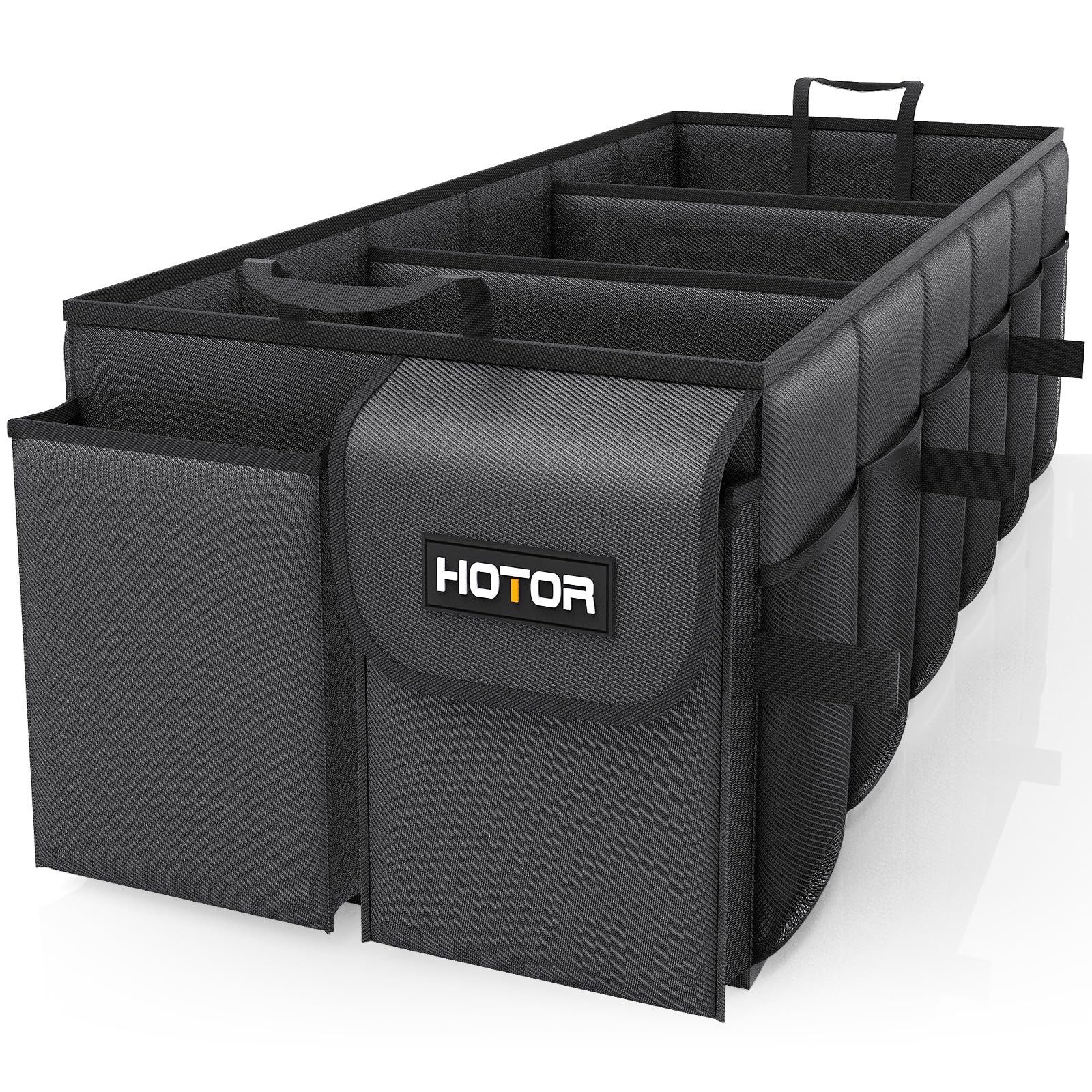 HOTOR Trunk Organizer - Foldable Car Organizer for SUVs & Sedans Storage | Sturdy Car Organization for Men & Women, Car Accessories, Tools, Sundries, Black, 2 Compartments, 21.3" x 12.6" x 10.6"
