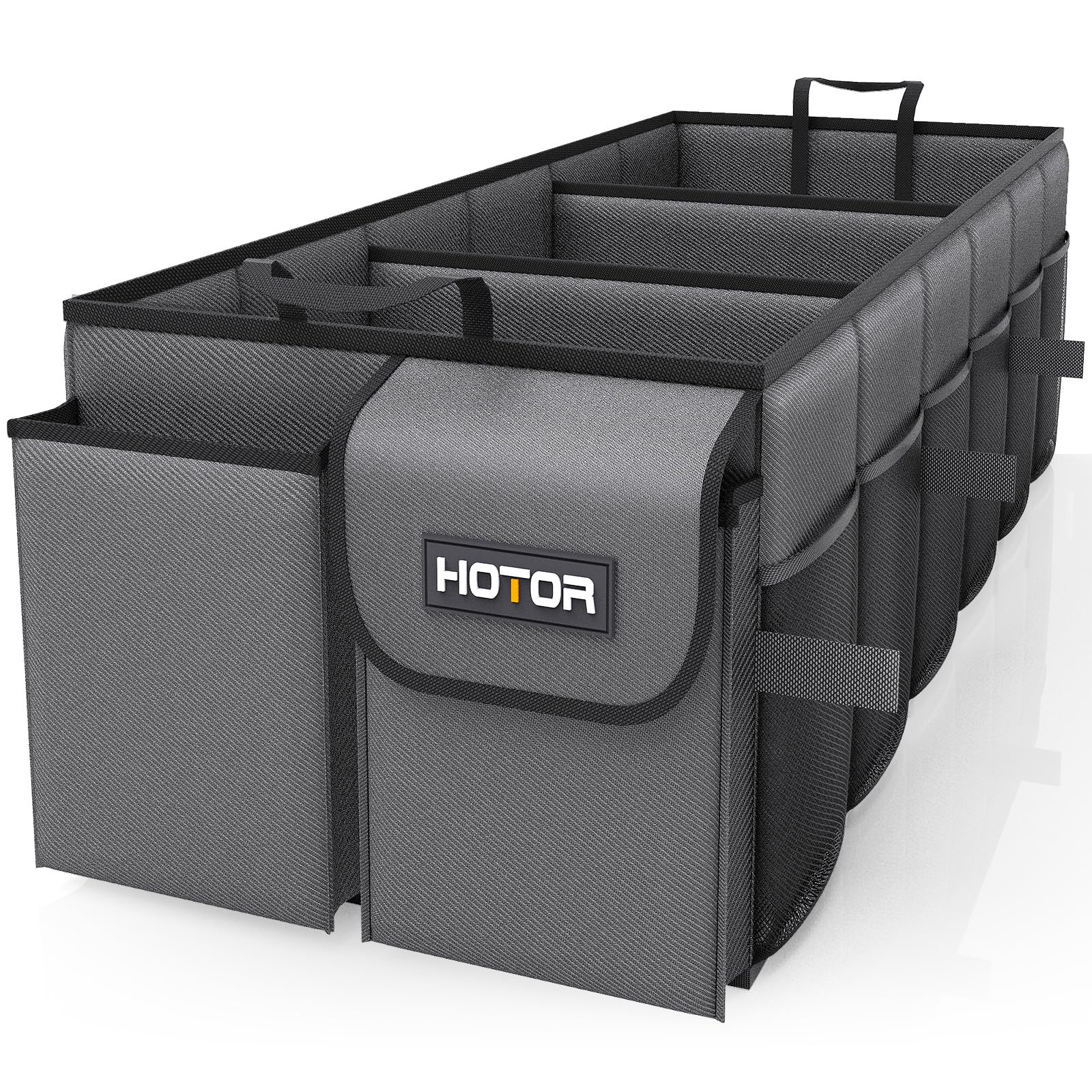 HOTOR Trunk Organizer - Foldable Car Organizer for SUVs & Sedans Storage | Sturdy Car Organization for Men & Women, Car Accessories, Tools, Sundries, Black, 2 Compartments, 21.3" x 12.6" x 10.6"