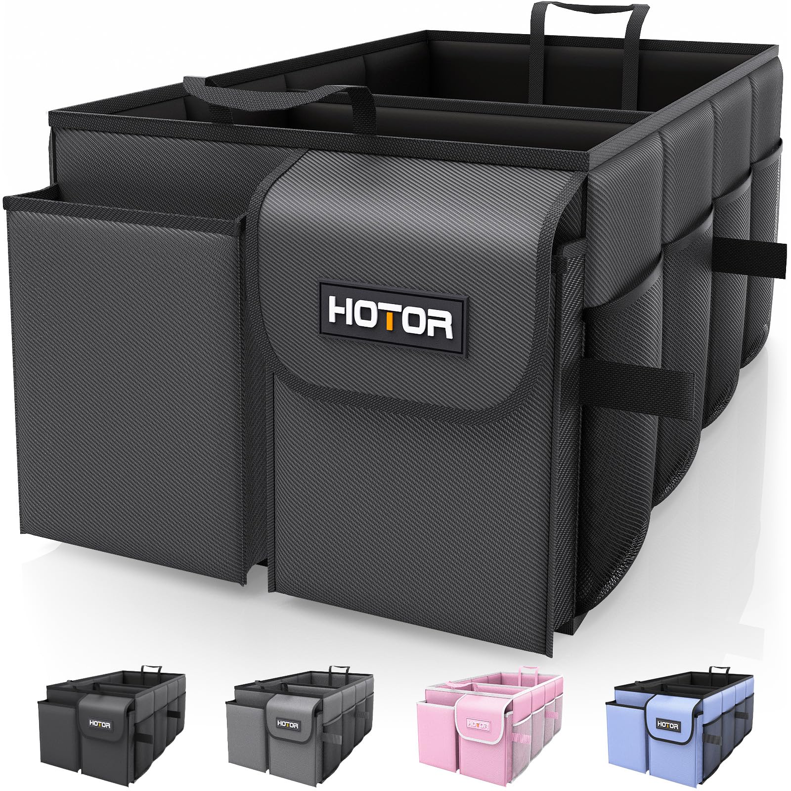 HOTOR Trunk Organizer - Foldable Car Organizer for SUVs & Sedans Storage | Sturdy Car Organization for Men & Women, Car Accessories, Tools, Sundries, Black, 2 Compartments, 21.3" x 12.6" x 10.6"