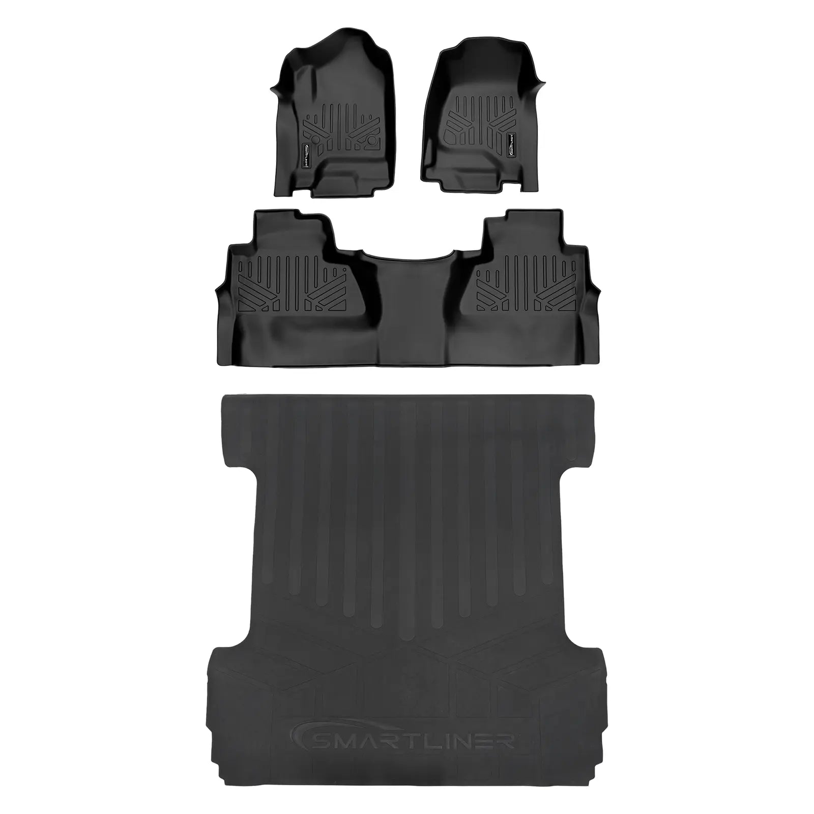 Smartliner USA custom fit floor mats for 2014-2018 Silverado and Sierra 1500, 2015-2021 2500/3500 HD truck interior.