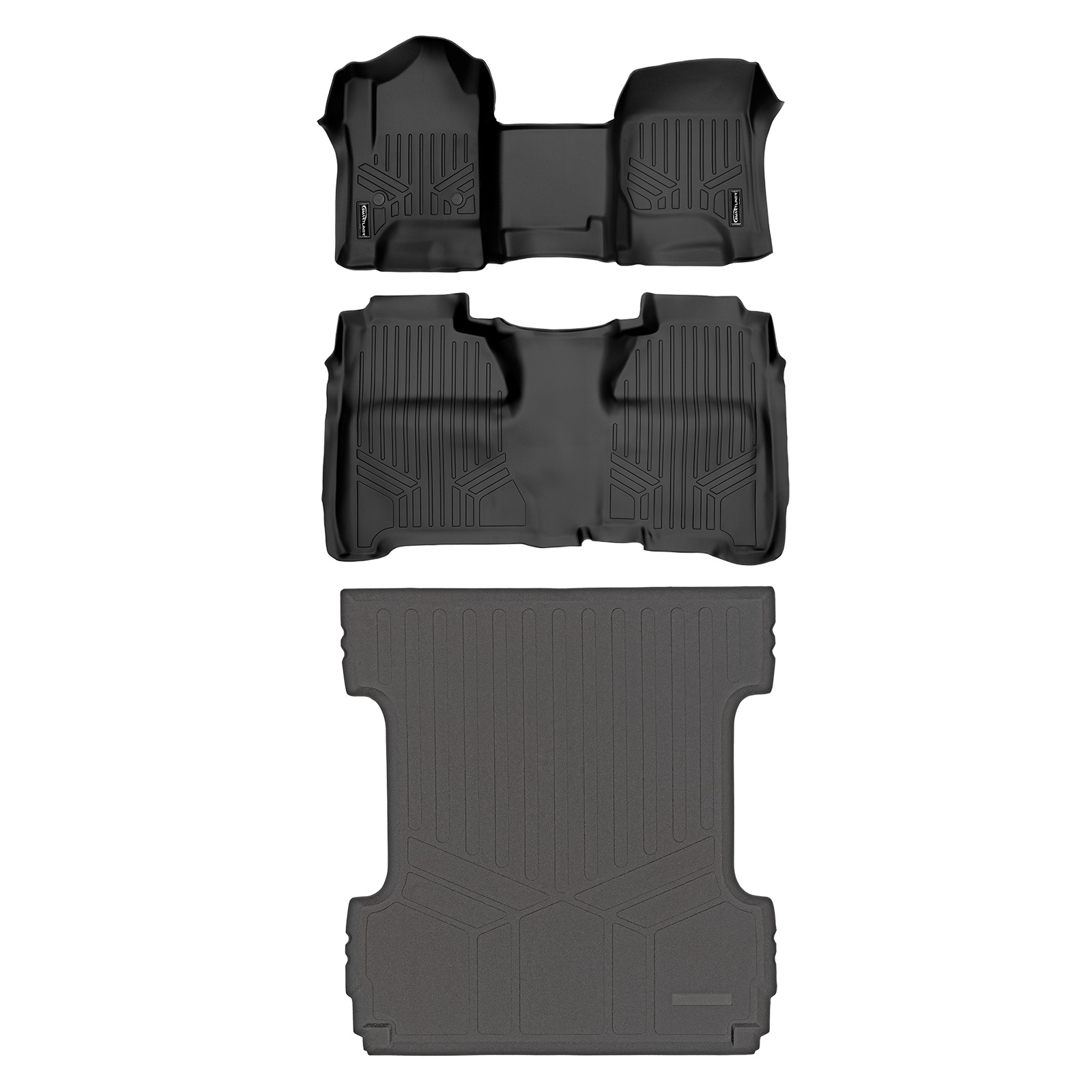 Smartliner USA floor liners for crew cab Silverado/Sierra 1500 and 2500/3500 HD trucks, custom-fit for 2014-2021 models.
