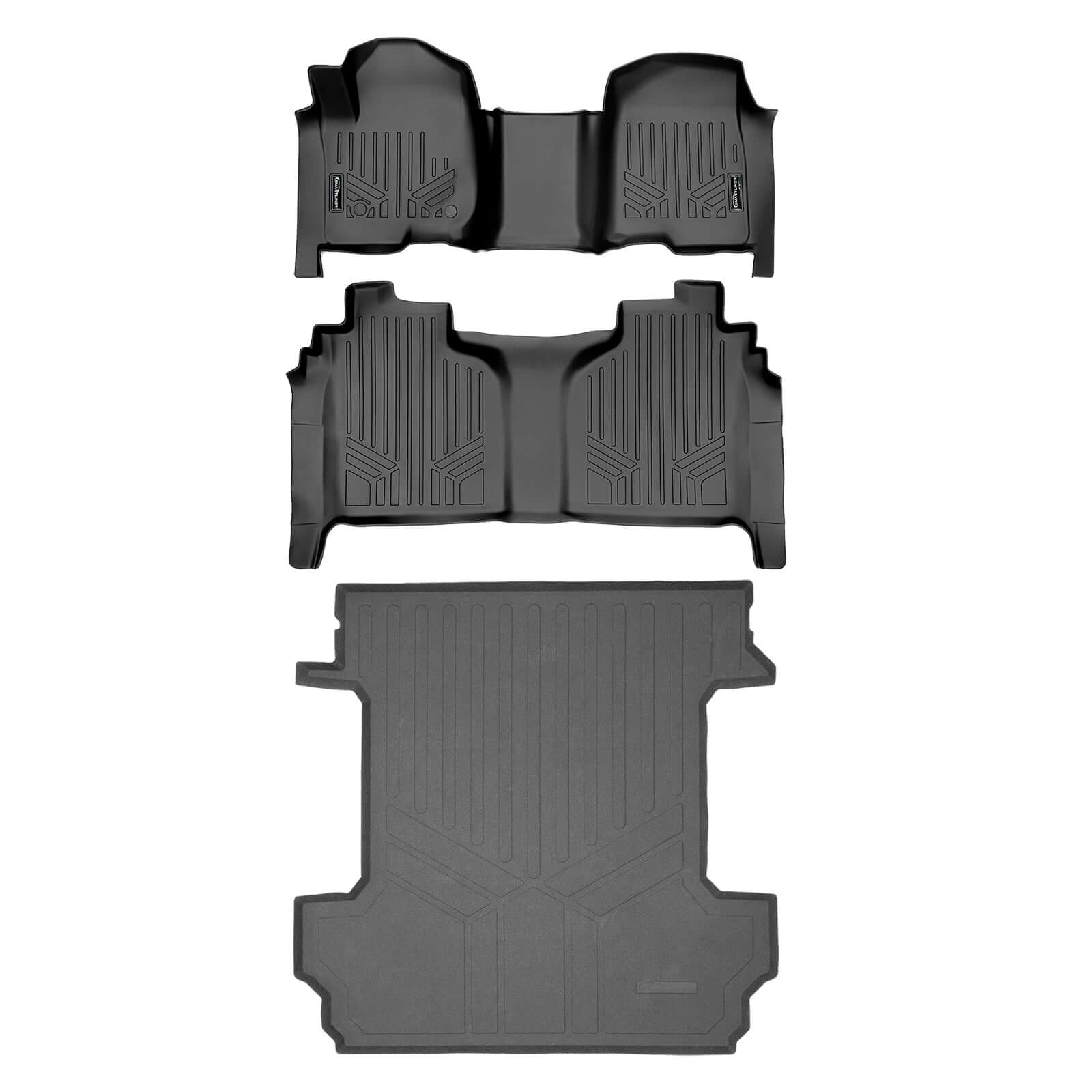 SmartCoverage™ Custom Fit Floor Liners For 2019-2026 Chevrolet Silverado 1500 Crew Cab With 1st Row Bench Seat (OTH Coverage) and Carpeted Flooring with the 2nd Row Underseat Storage Smartliner USA