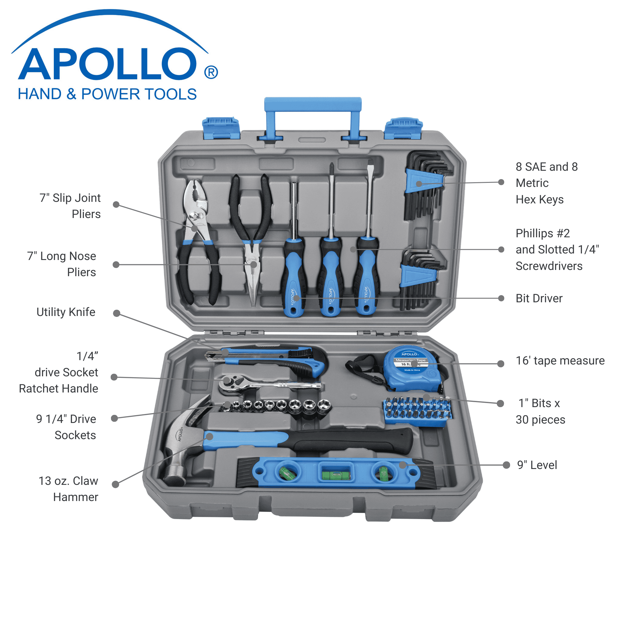 65 Piece Household and Mechanical Tool Set -- DT0001 Apollo Tools