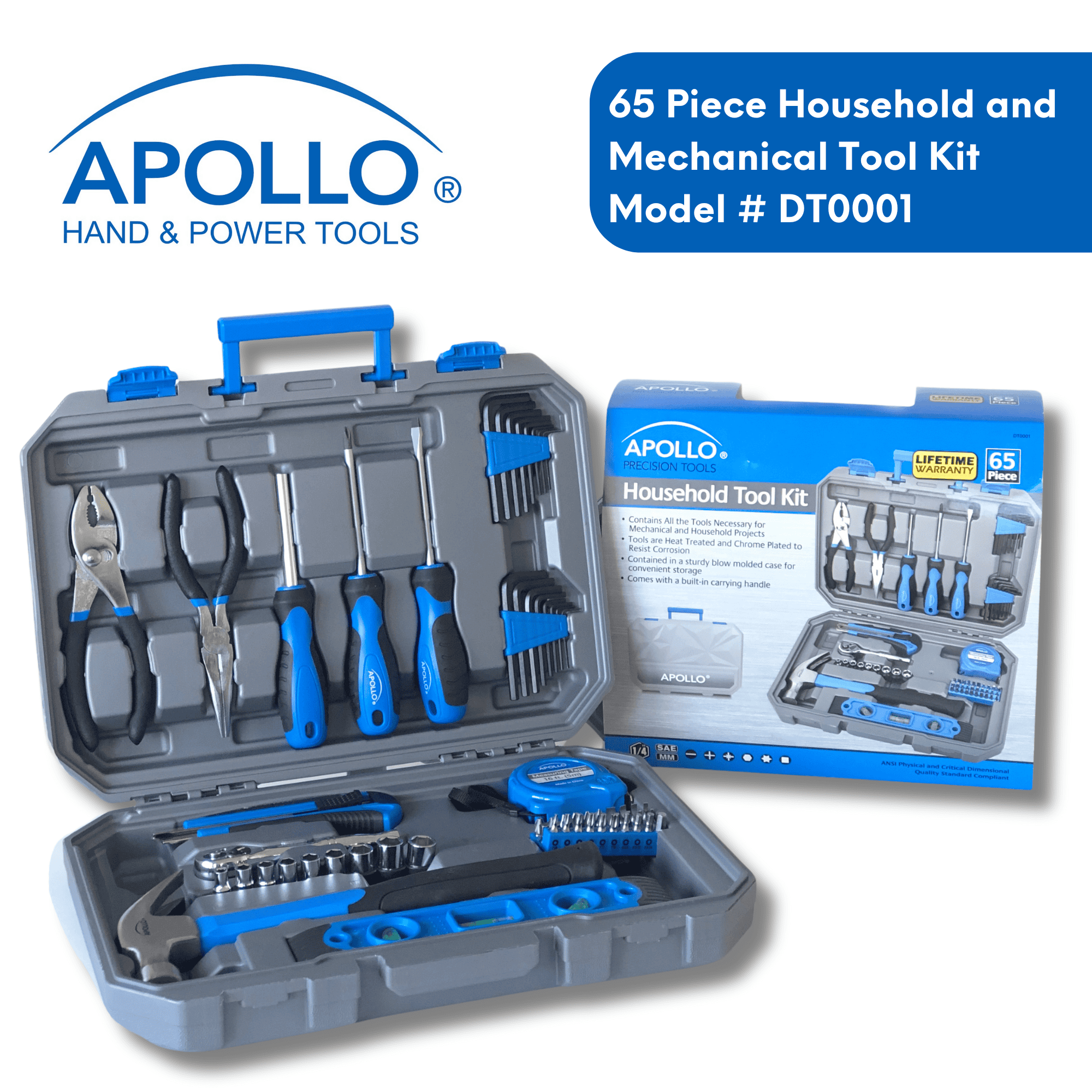 65 Piece Household and Mechanical Tool Set -- DT0001 Apollo Tools