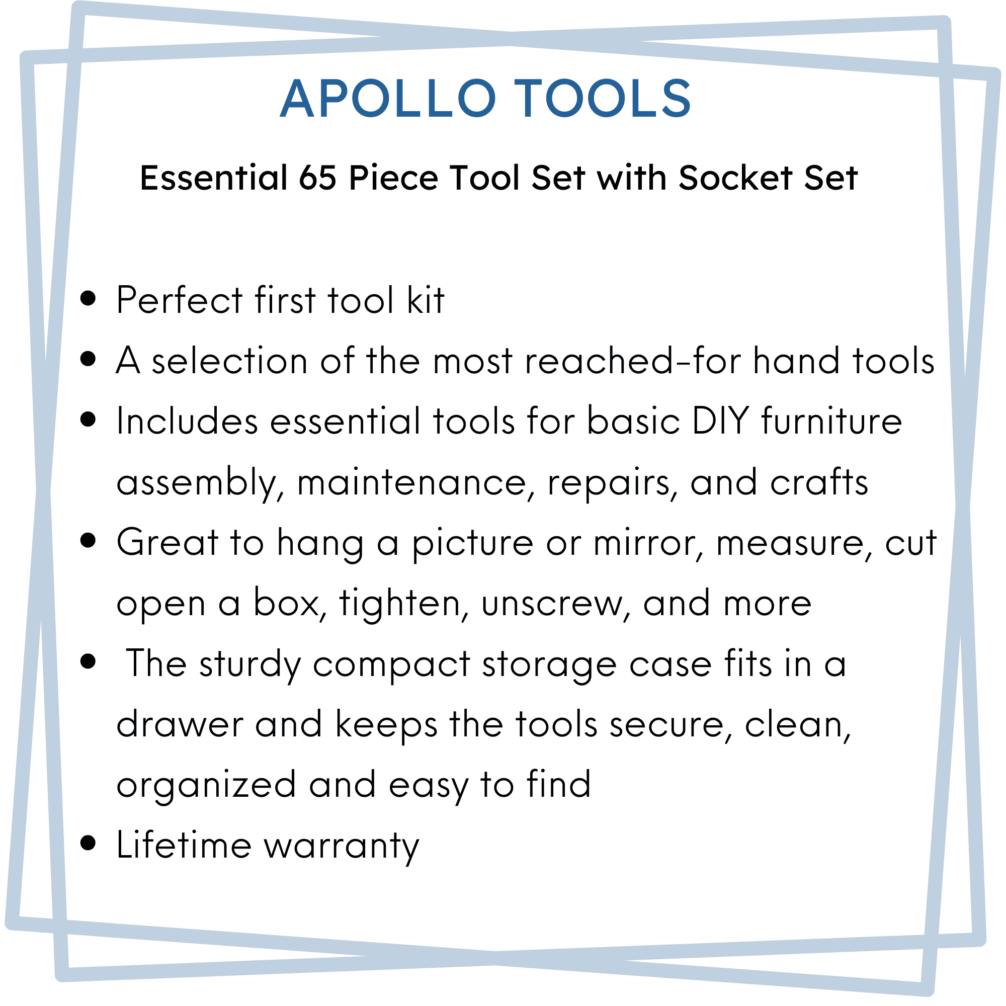 65 Piece Household and Mechanical Tool Set -- DT0001 Apollo Tools