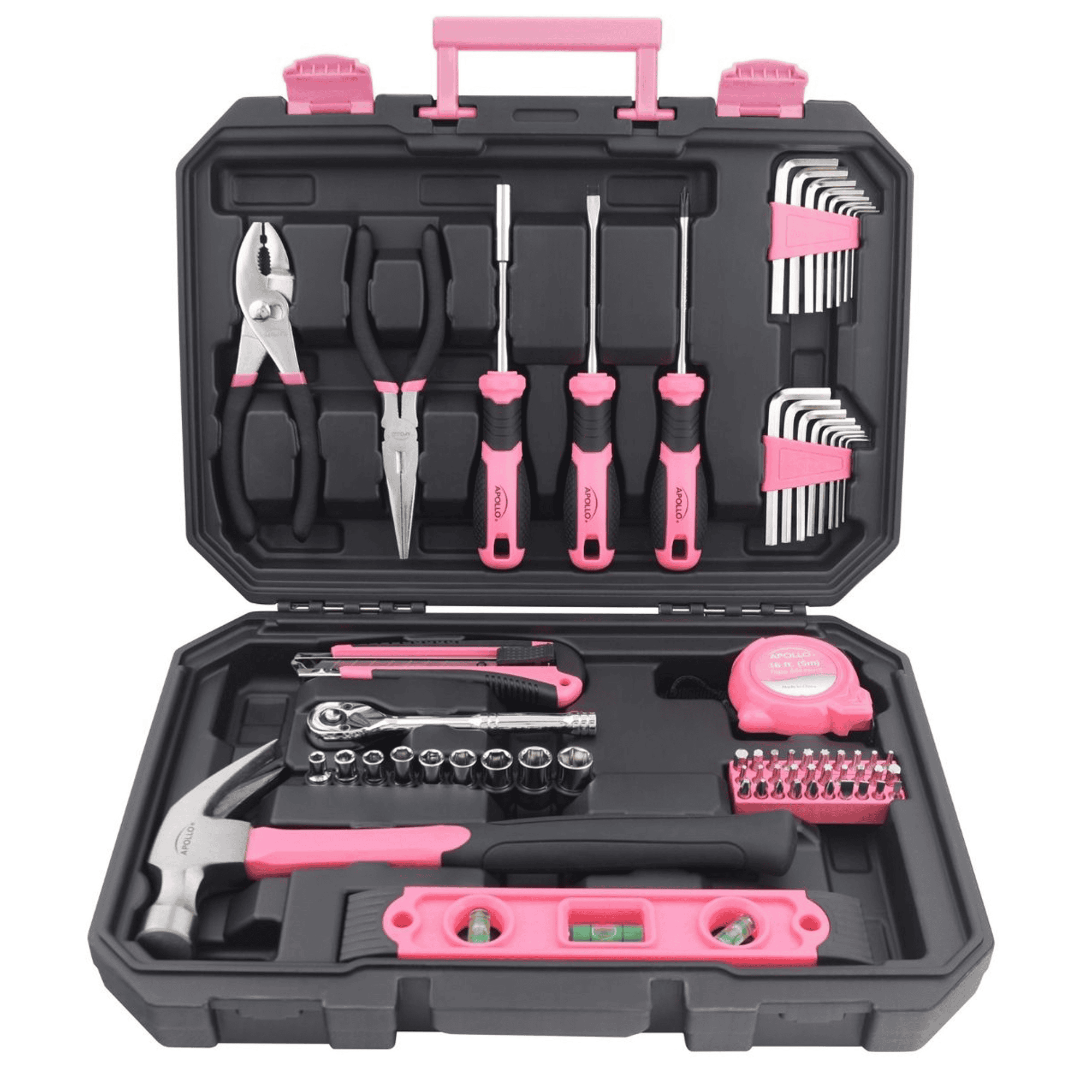 Essential 65-Piece Pink Tool Set with Socket Set and Most-Used Tools for Do it Yourself Repairs and Maintenance - DT0001P Apollo Tools