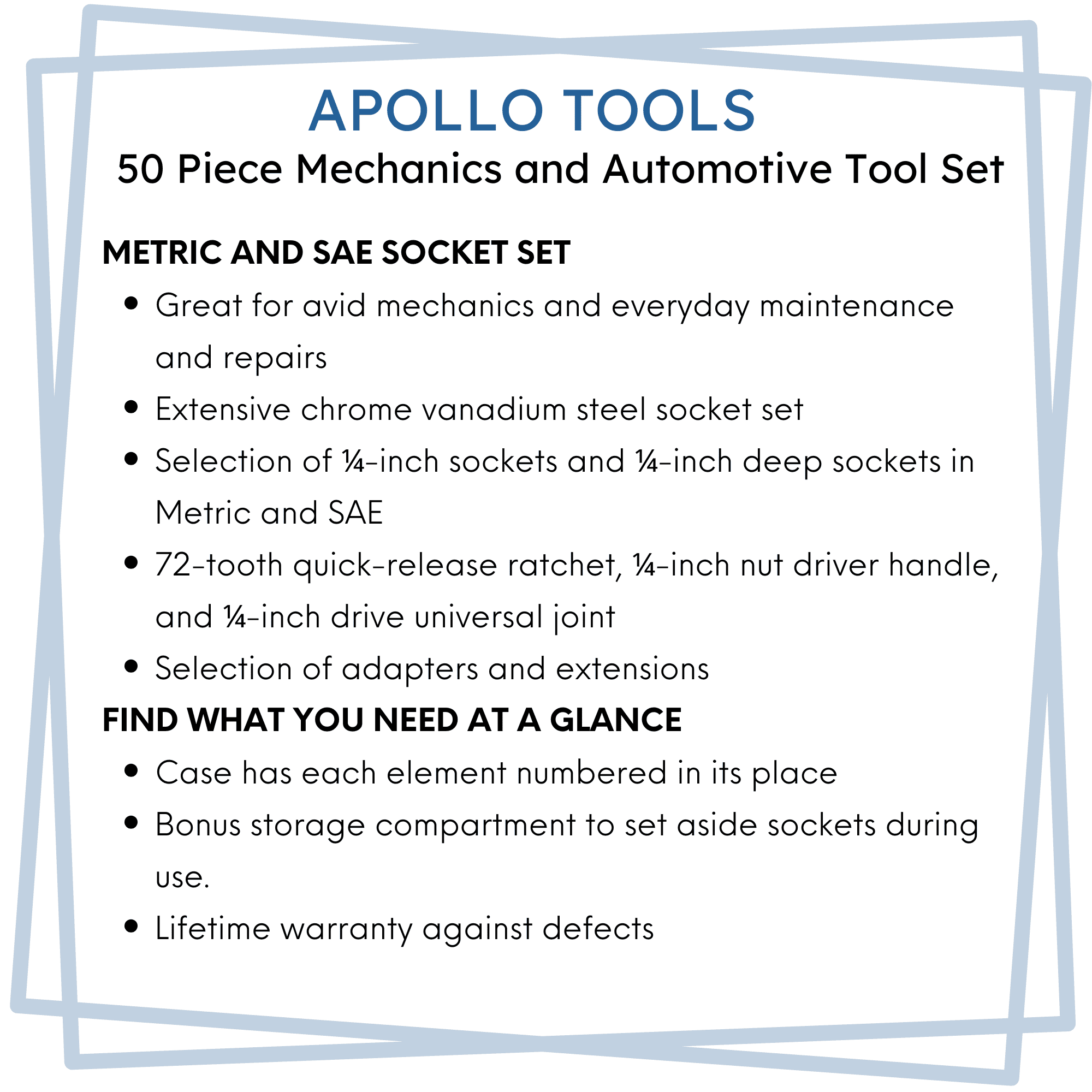 APOLLO TOOLS - DT0004-50 Piece ¼” Drive Socket Set Apollo Tools