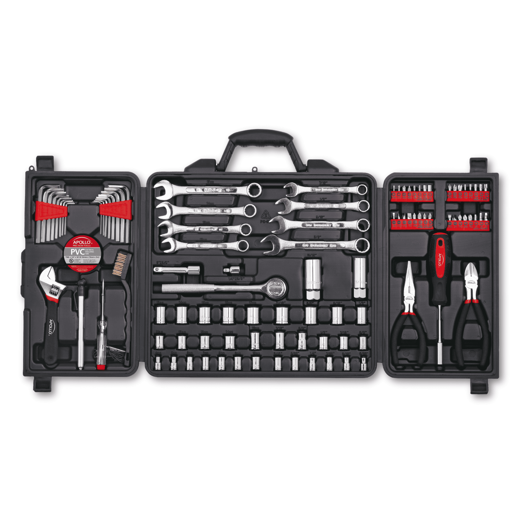 101 Piece Mechanic Tool Set for Vehicle and Home Maintenance, Roadside Emergencies. SAE and Metric Tool Set for Car, Boat, RV, Bikes - DT0006 Apollo Tools