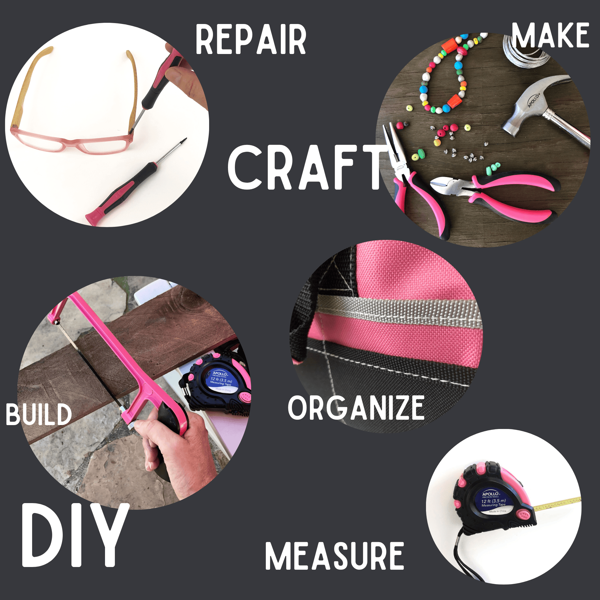 201 Piece Household Tool Kit in a Soft-Sided Tool Bag Pink - DT0020P Apollo Tools