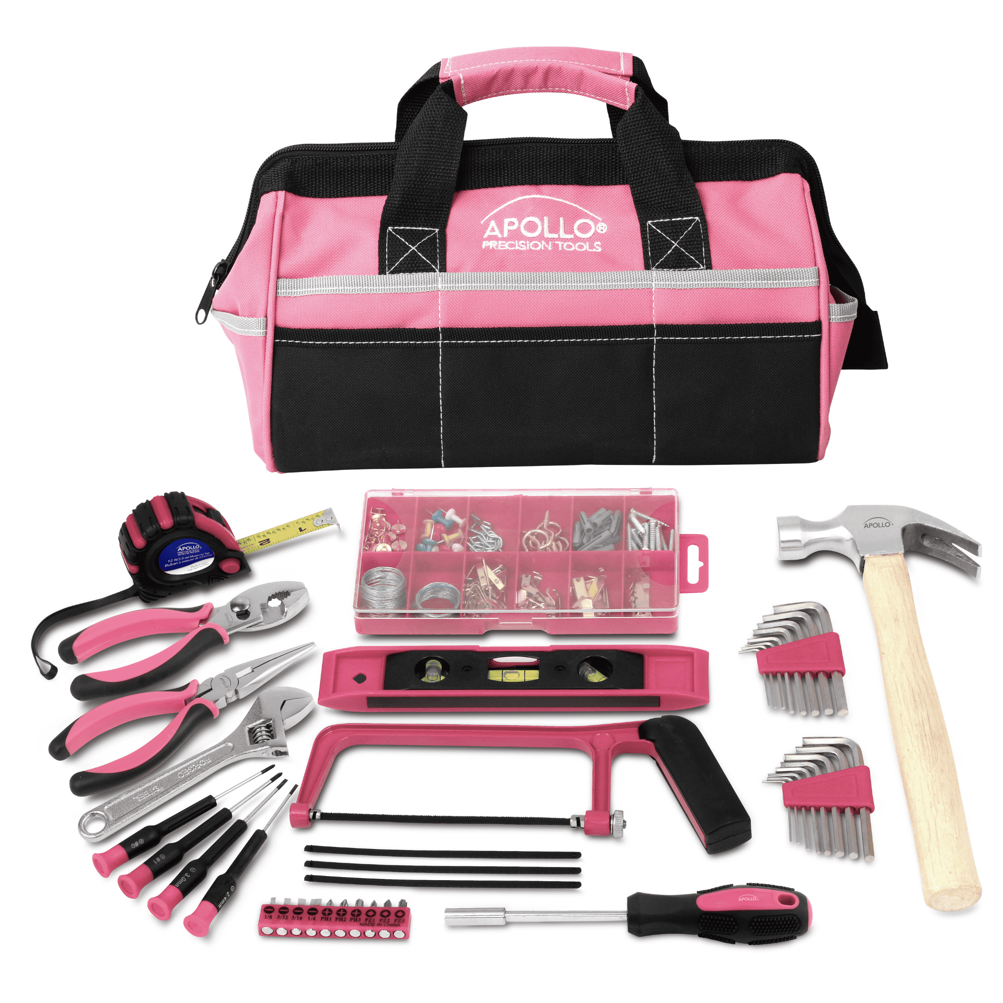 201 Piece Household Tool Kit in a Soft-Sided Tool Bag Pink - DT0020P Apollo Tools