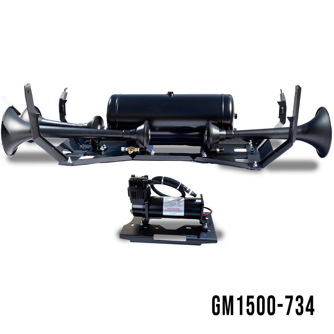 Kleinn Automotive GM 1500 direct fit train horn and onboard air system installed on a 2007.5-2018 GM 1500 truck