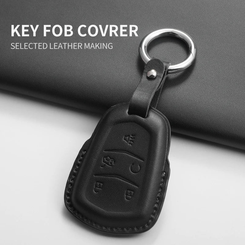 High-quality GM Service Guy PU leather car key fob cover for Cadillac ATS, CTS, CT4, CT5, CT6, XTS, XT5, designed for cross-border markets.