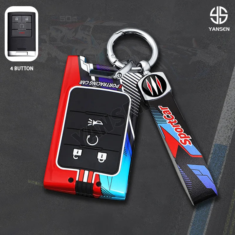 Gm Service Guy car remote key case cover for Chevrolet Corvette, Cadillac CTS, ATS, XTS, Escalade, and more, with key fob design.