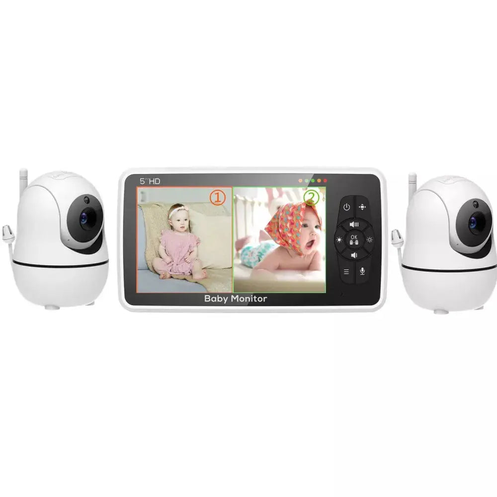 5 inch Video Baby Monitor with Two Camera and Audio, Night Vision, 4X Zoom, 1000ft Range 2-Way Audio Temperature Sensor Lullaby Gm Service Guy