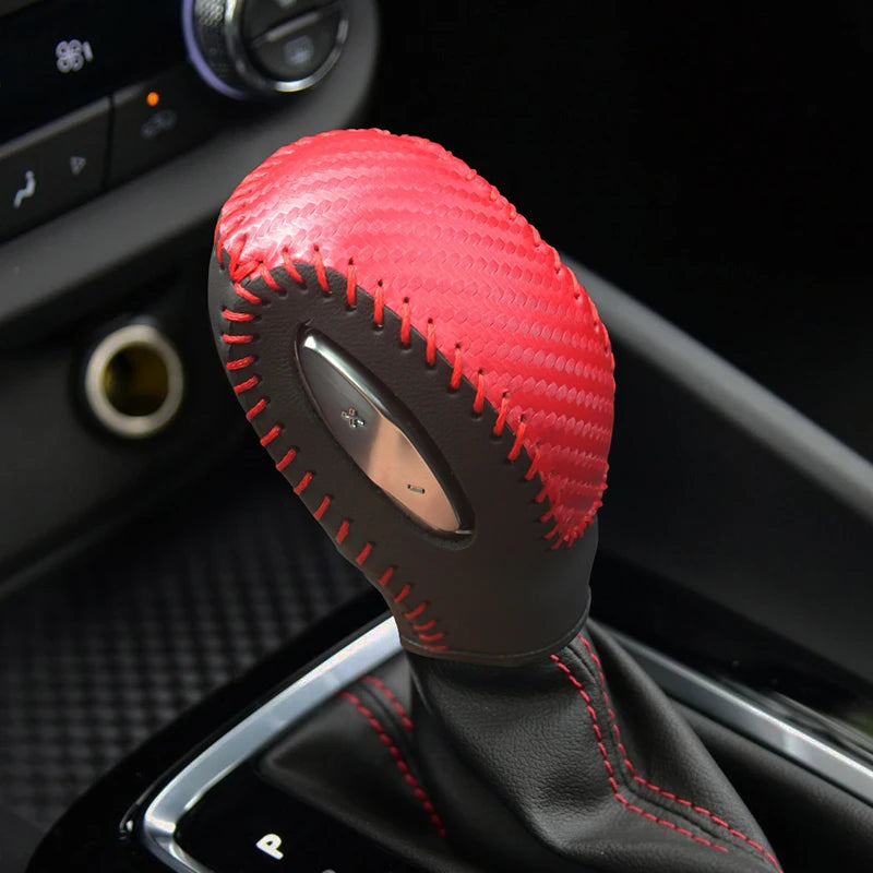 Hand-sewn Cowhide and True Carbon Fiber gear shift knob cover for Buick Verano by Gm Service Guy in six colors.