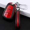 Leather texture TPU soft car key case for Cadillac XT5, XT4, XT6, CT5, CT6, XTS, ATSL, SRX with key ring and keychain attachment.