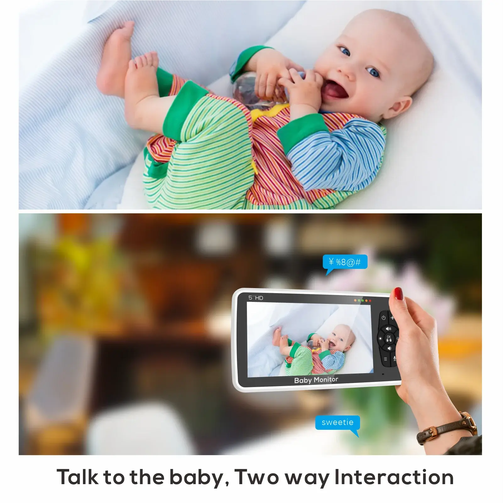 5 inch Video Baby Monitor with Two Camera and Audio, Night Vision, 4X Zoom, 1000ft Range 2-Way Audio Temperature Sensor Lullaby Gm Service Guy