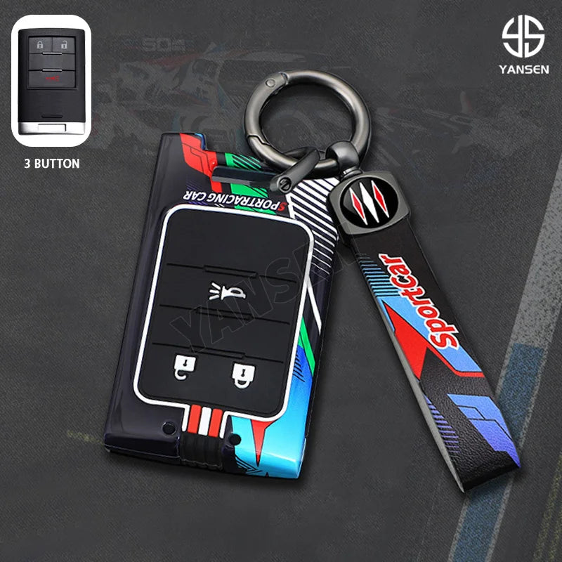 Gm Service Guy Chevrolet Corvette, Cadillac CTS remote key case cover shell with key buttons visible, black protective key fob shell