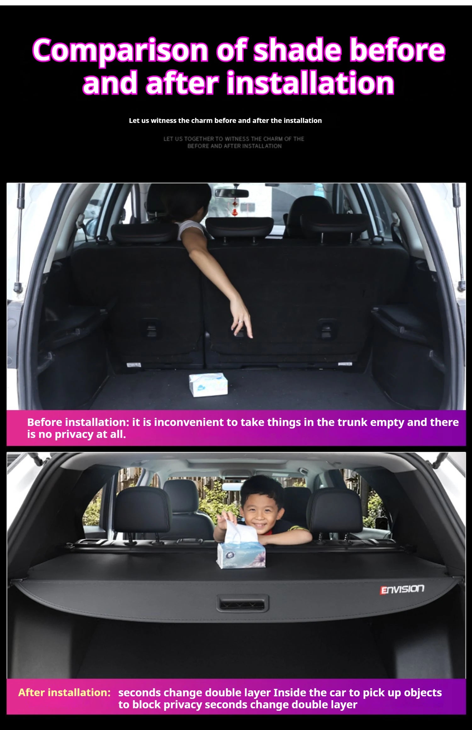Gm Service Guy retractable trunk cargo cover in black for Buick Envision, Excelle GX, Velite 6, and GL6, made of three materials.