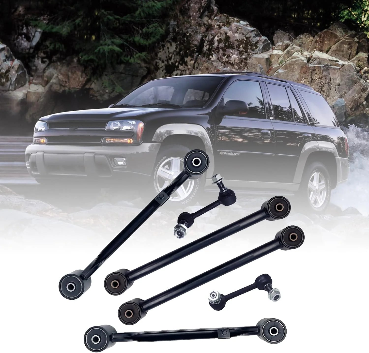 Frenzybro 6 Pcs Upper Lower Rear Trailing W/Bushing Control Arms & Links for 2002-2009 Chevrolet Trailblazer GMC Gm Service Guy
