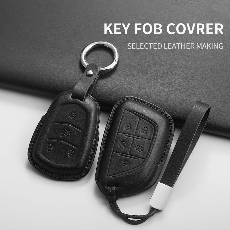High-quality GM Service Guy PU leather car key fob cover for Cadillac ATS, CTS, CT4, CT5, CT6, XTS, XT5 models.