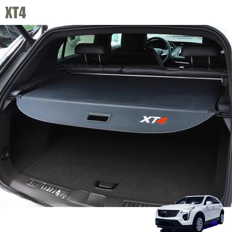 Custom fit retractable trunk cargo cover for Cadillac XT4 2020-2024 by Gm Service Guy, rear luggage privacy shade in the trunk.