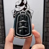 Gm Service Guy Cadillac keycase shell for XT5 XT4 XT6 CT5 CT6 XTS car key with keychain, black leather material.