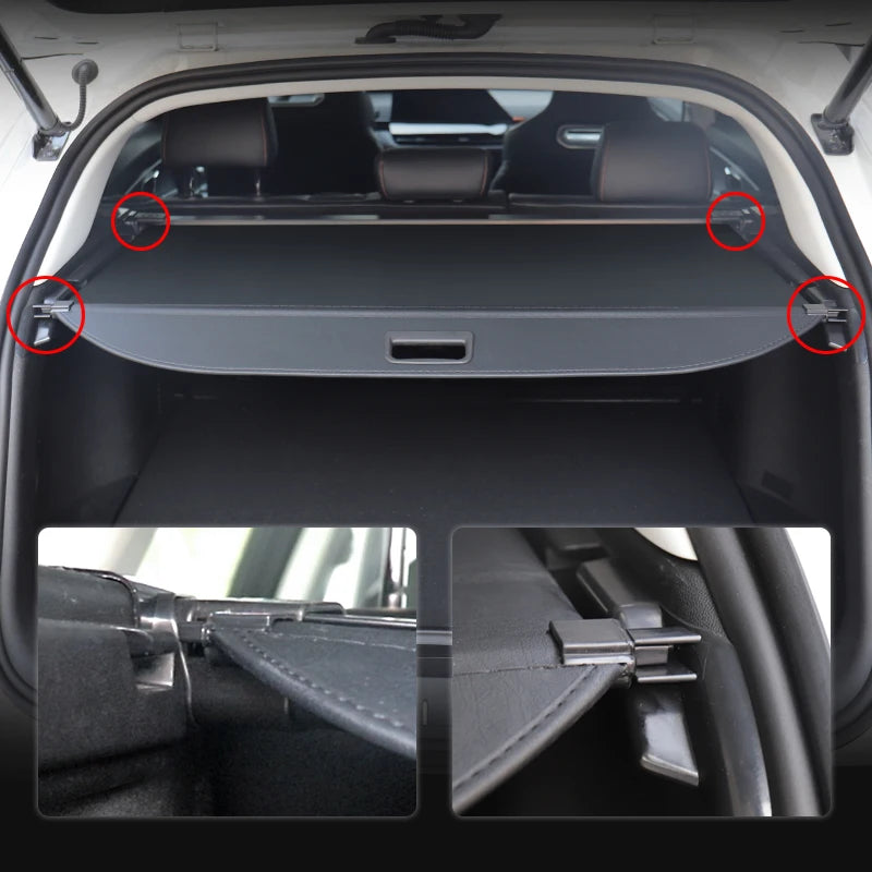 Gm Service Guy retractable trunk cargo cover for Cadillac XT4 2018-2024 interior accessories, shown extended inside vehicle trunk
