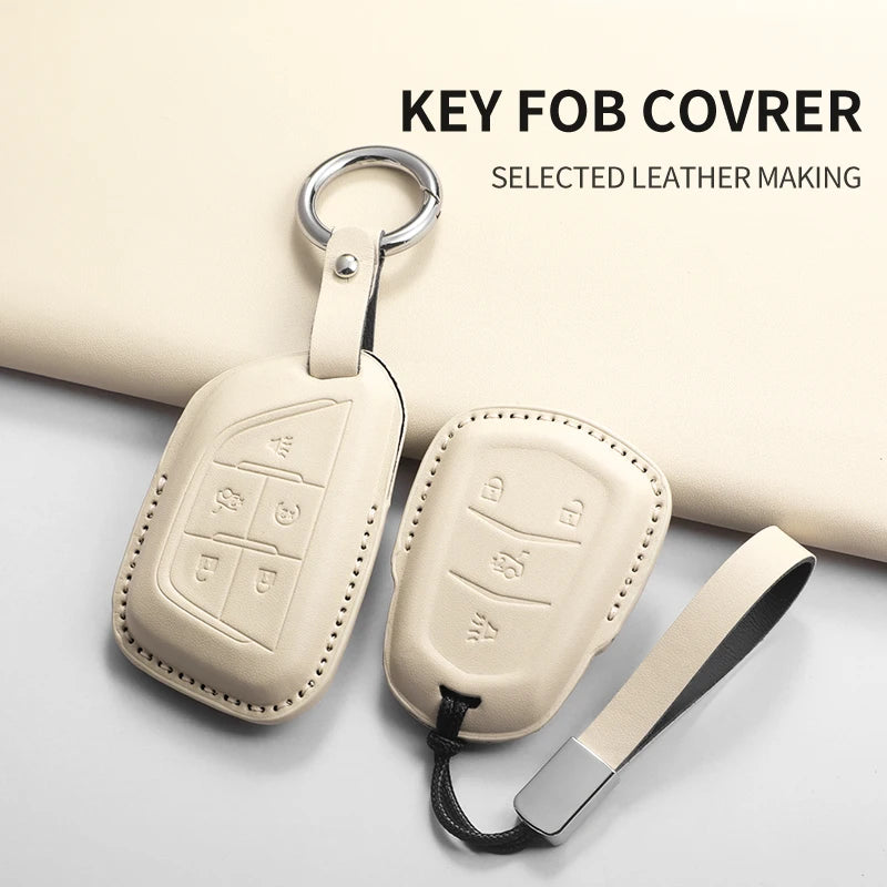 High-quality GM Service Guy PU leather car key fob cover for Cadillac ATS, CTS, CT4, CT5, CT6, XTS, XT5 vehicles.
