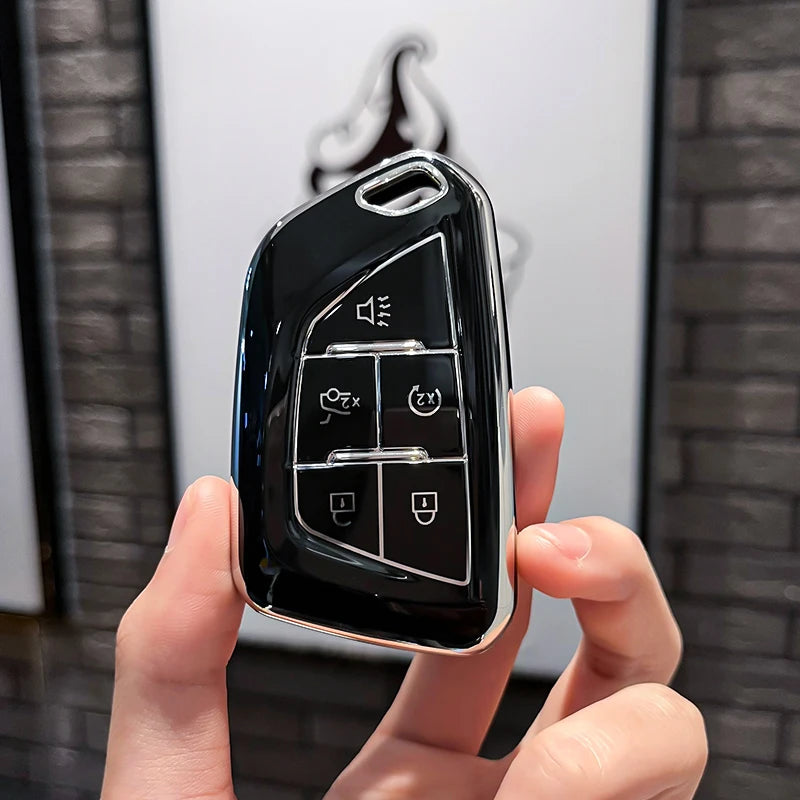Gm Service Guy Cadillac keycase for XT5 XT4 XT6 CT5 CT6 XTS, black shell car key bag with keychain attachment