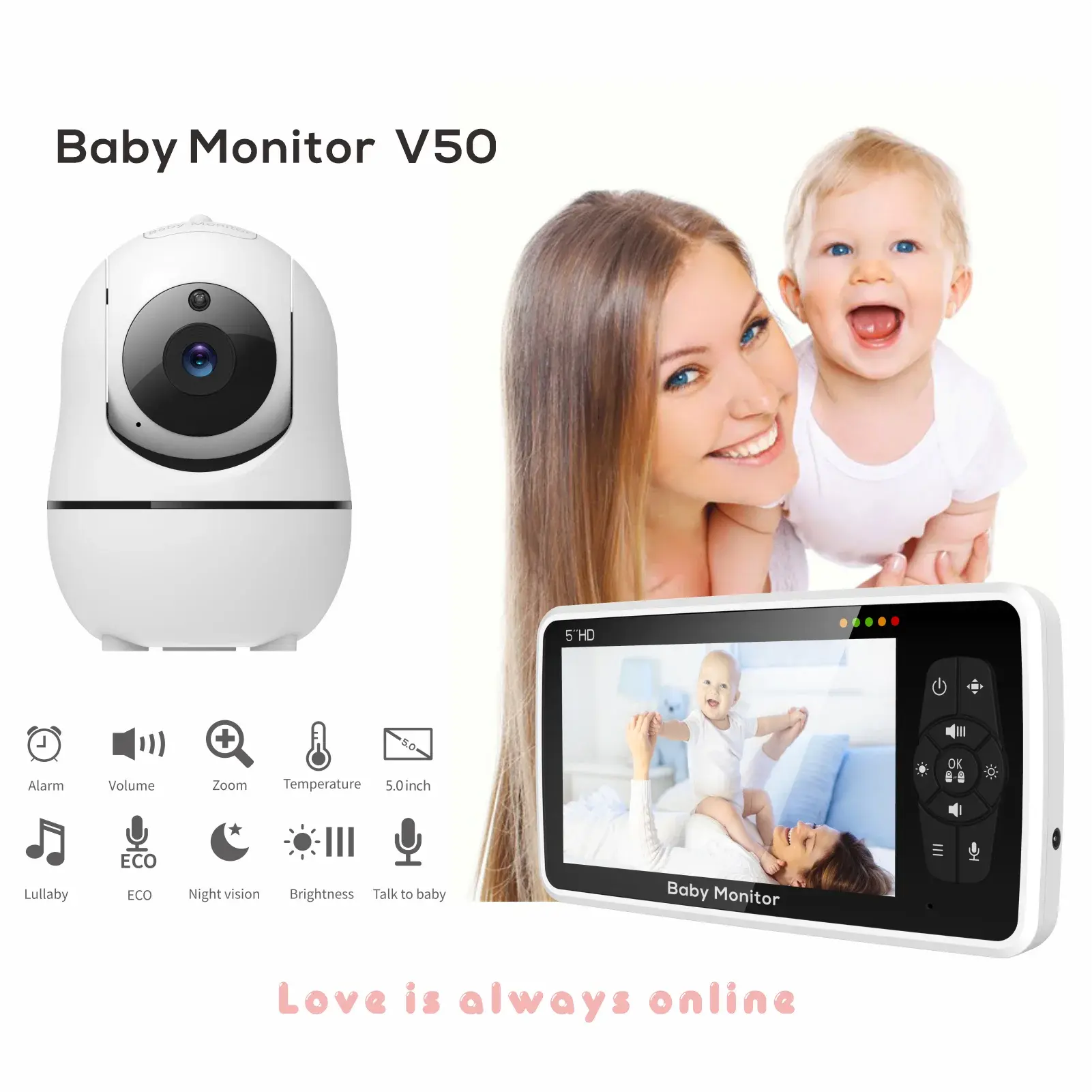 5 inch Video Baby Monitor with Two Camera and Audio, Night Vision, 4X Zoom, 1000ft Range 2-Way Audio Temperature Sensor Lullaby Gm Service Guy