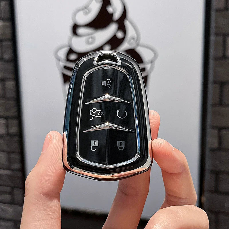 GM Service Guy Cadillac keycase shell for XT5, XT4, XT6, CT5, CT6, XTS, ATSL car key bag with keychain in black leather style