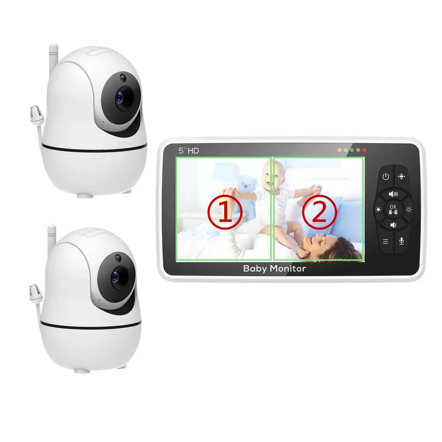 5 inch Video Baby Monitor with Two Camera and Audio, Night Vision, 4X Zoom, 1000ft Range 2-Way Audio Temperature Sensor Lullaby Gm Service Guy