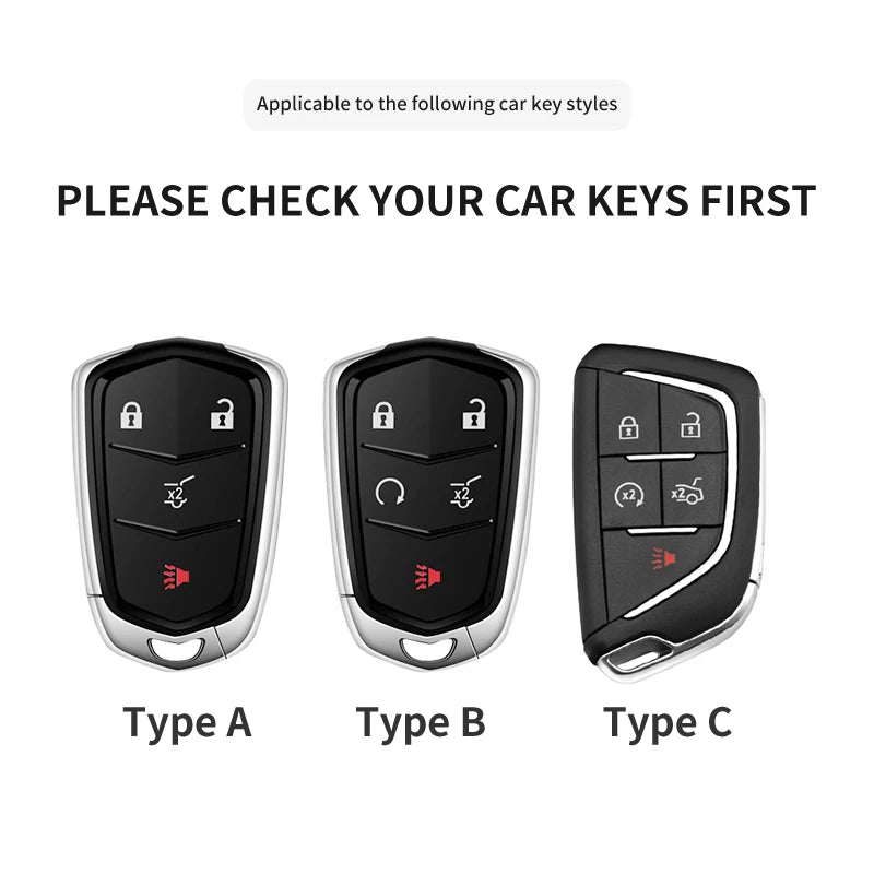 High-quality black PU leather car key fob cover for Cadillac ATS, CTS, CT4, CT5, CT6, XTS, XT5 by GM Service Guy.