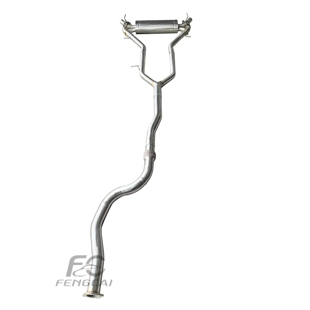 Stainless steel GM Service Guy high-performance valve exhaust system for Cadillac CT5 2.0T 2019-2023, showing rear muffler and pipe