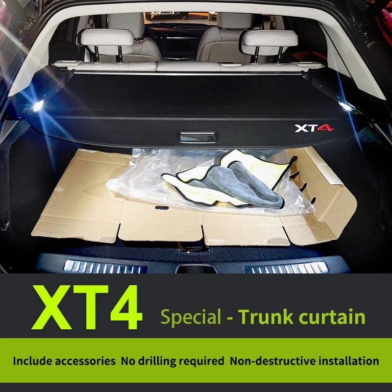 Custom fit retractable trunk cargo cover for Cadillac XT4 2020-2024, rear luggage privacy shade by Gm Service Guy.