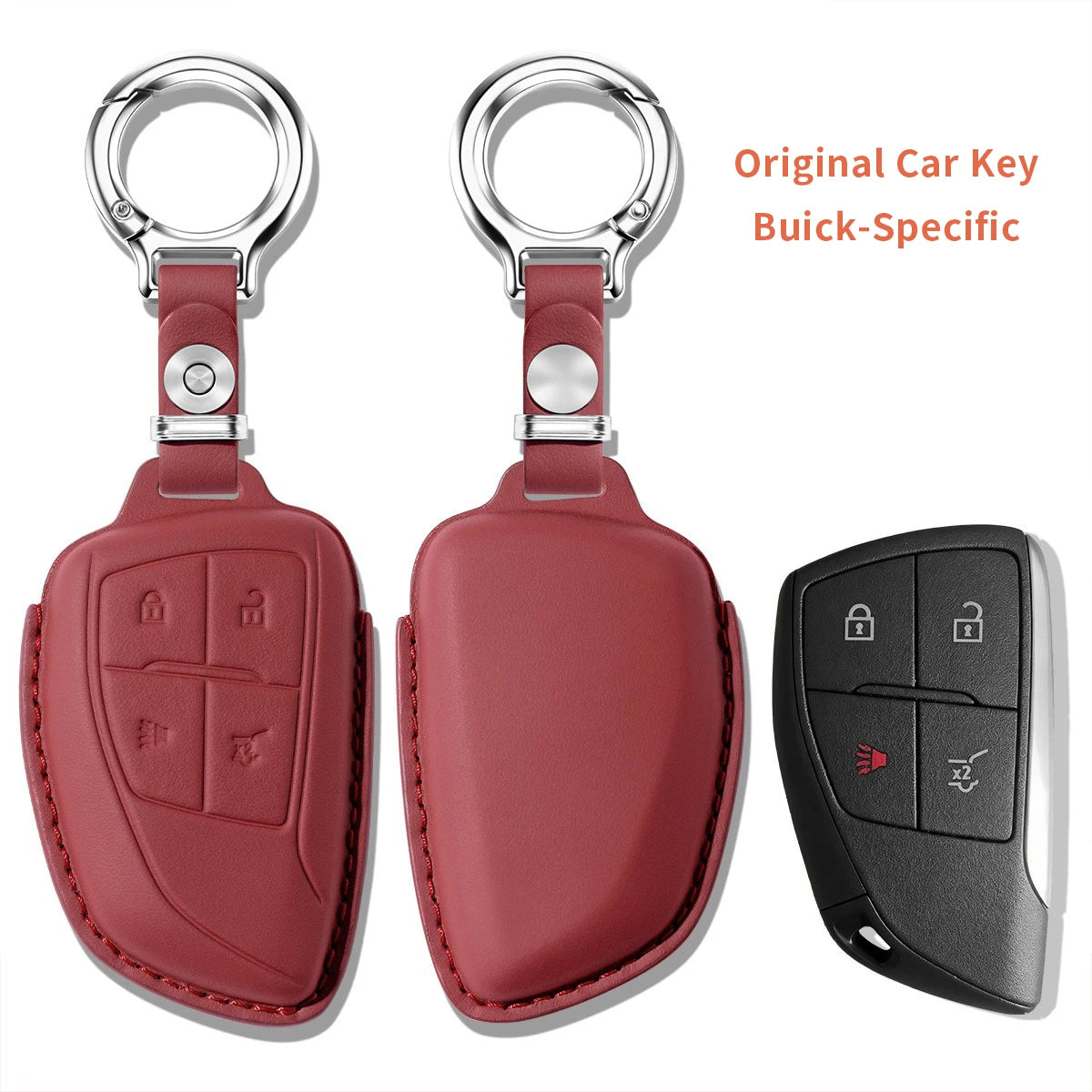 7-Button Leather Car Key Fob Case: Shock-Resistant and Wear-Resistant, Suitable for Buick Envision Plus Gm Service Guy