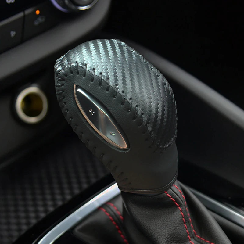 Hand-sewn cowhide and true carbon fiber gear shift knob cover for Buick Verano, available in six colors, by Gm Service Guy.