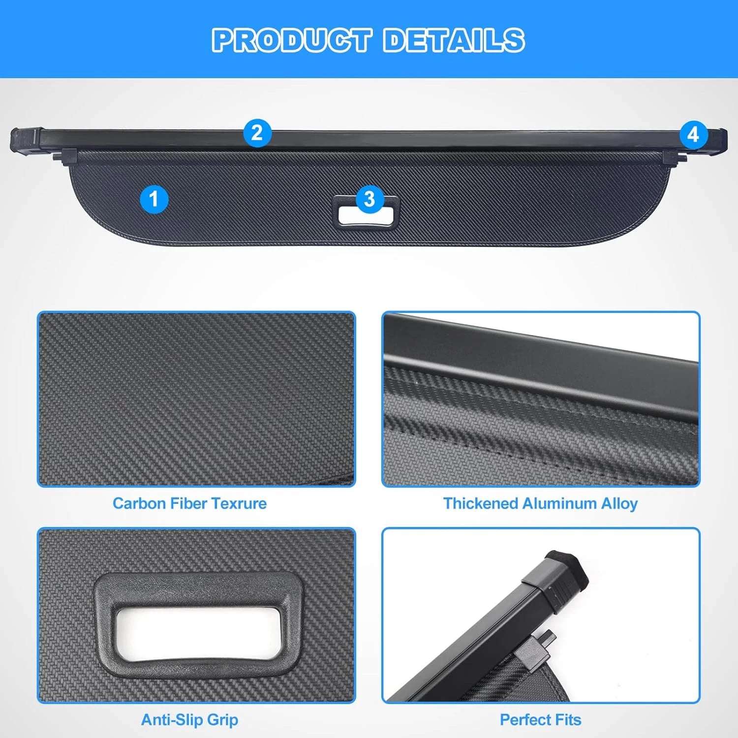 Black and gray carbon fiber retractable trunk cargo cover for Buick GL6 by Gm Service Guy, featuring a sleek parcel shelf design.