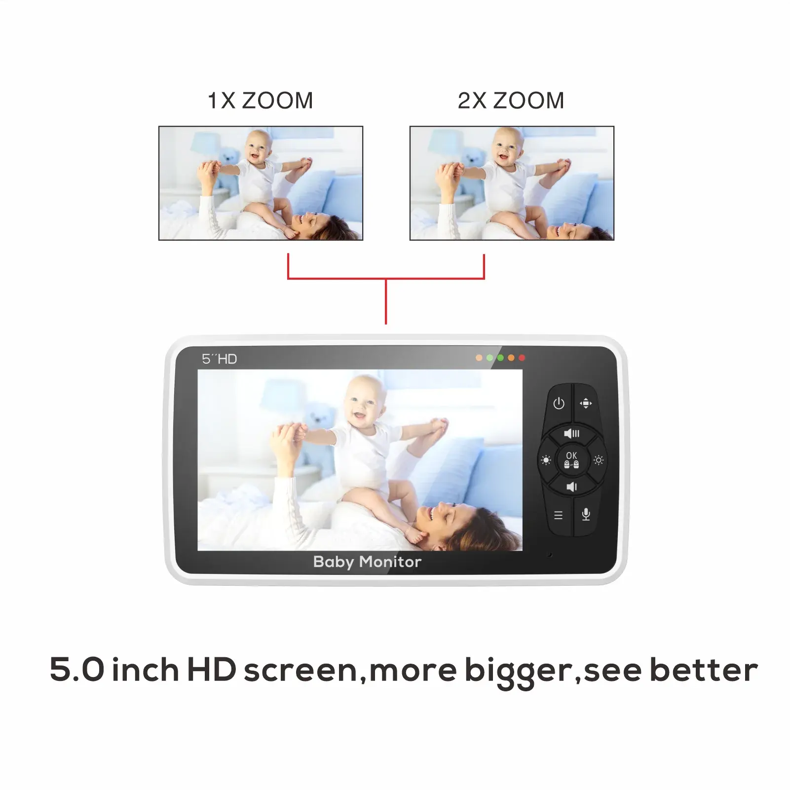 5 inch Video Baby Monitor with Two Camera and Audio, Night Vision, 4X Zoom, 1000ft Range 2-Way Audio Temperature Sensor Lullaby Gm Service Guy