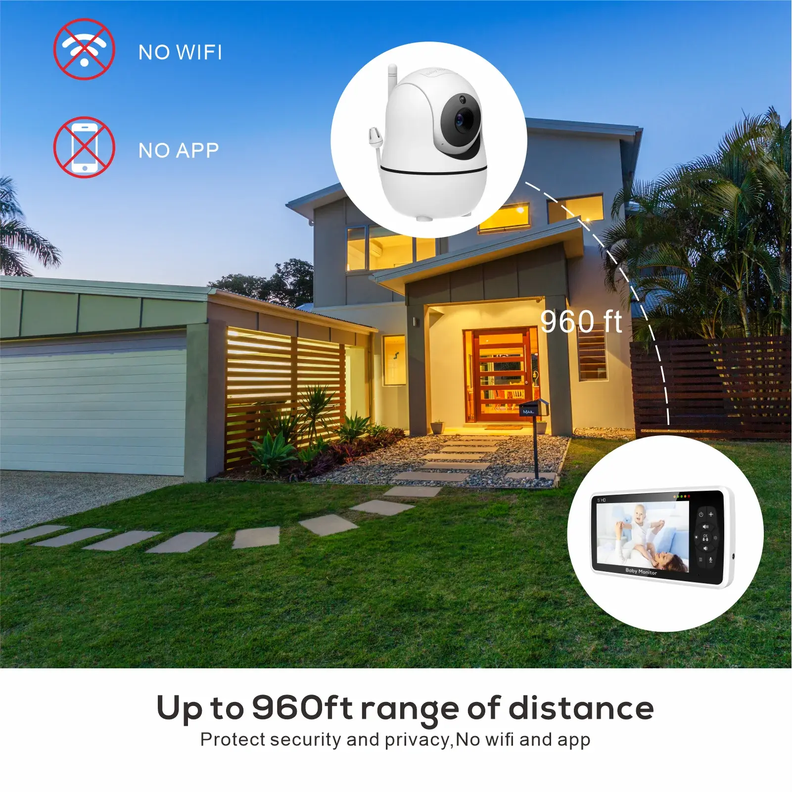 5 inch Video Baby Monitor with Two Camera and Audio, Night Vision, 4X Zoom, 1000ft Range 2-Way Audio Temperature Sensor Lullaby Gm Service Guy