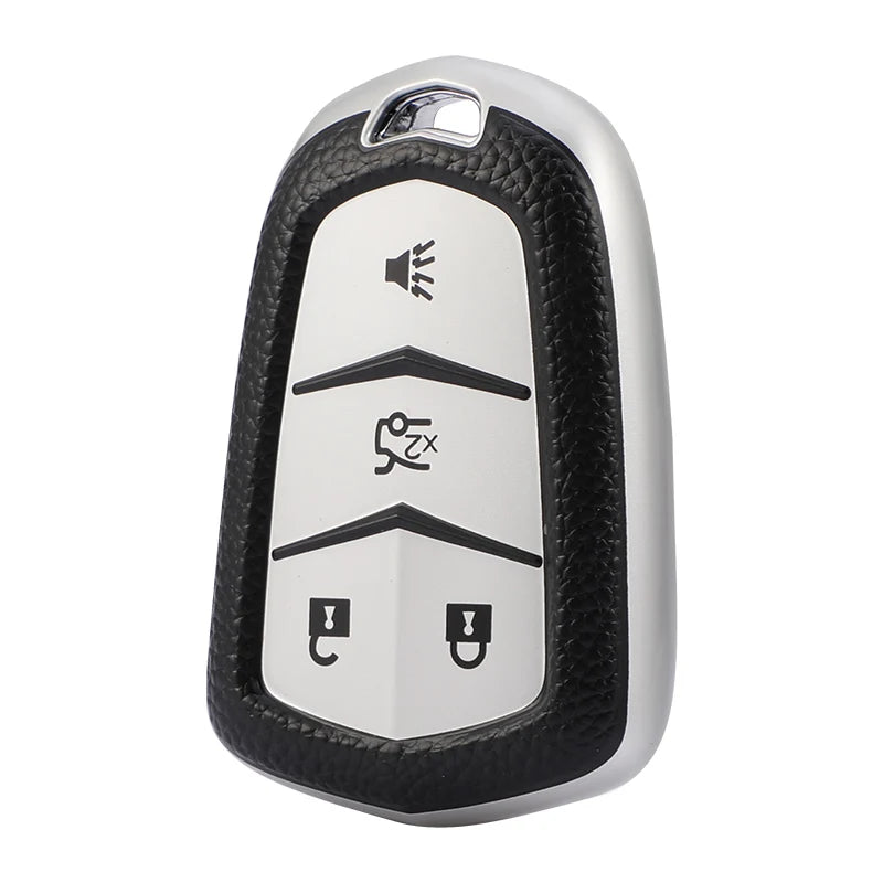 Leather texture TPU car key case cover for Cadillac XT5, XT4, CT5, XTS, SRX, and keychain by Gm Service Guy.